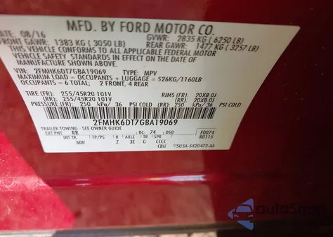 2016 Ford Flex Limited from USA, damaged, VIN 2FMHK6DT7GBA19069